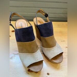 Lucky Brand Women's Wedge Sandals in Tan and Navy